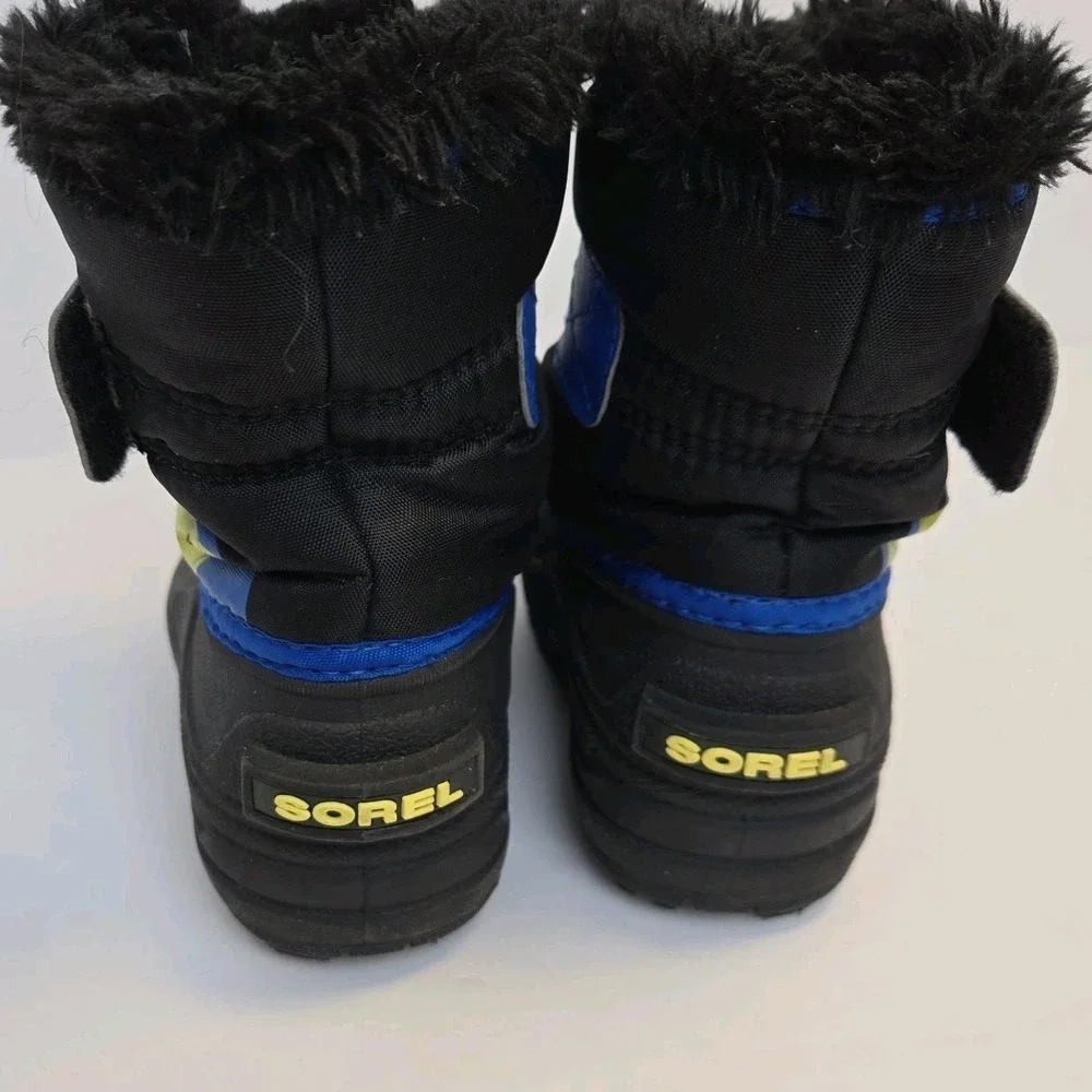 Sorel Toddler Snow Commander Boots  Boys Size 7 Blue And Black Faux Fur Lined